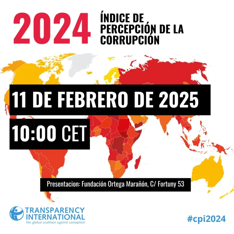 Transparency International España presentará los resultados del Índice de Percepción de la Corrupción 2024 Transparency International España presentará los resultados del Índice de Percepción de la Corrupción 2024